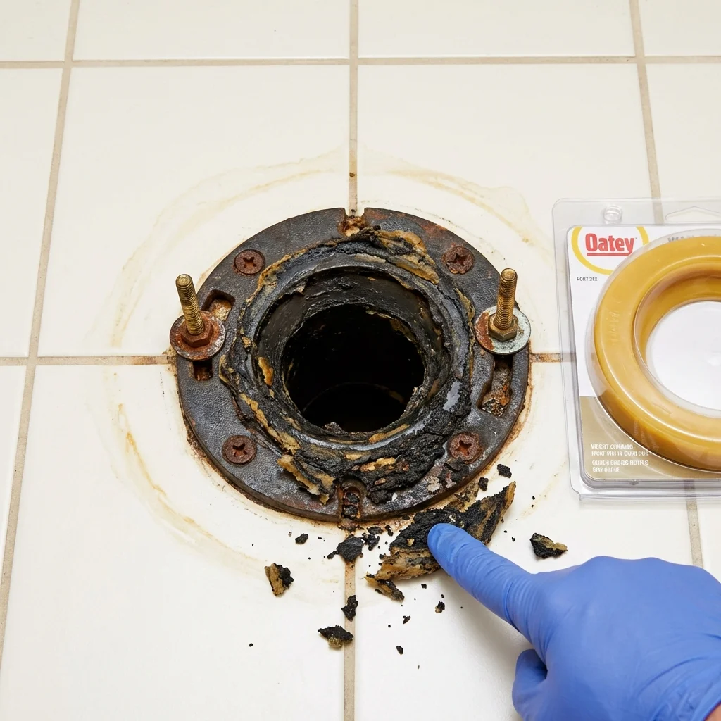 Failed wax ring showing water seepage at the base of a toilet in a Mill Hall, PA home