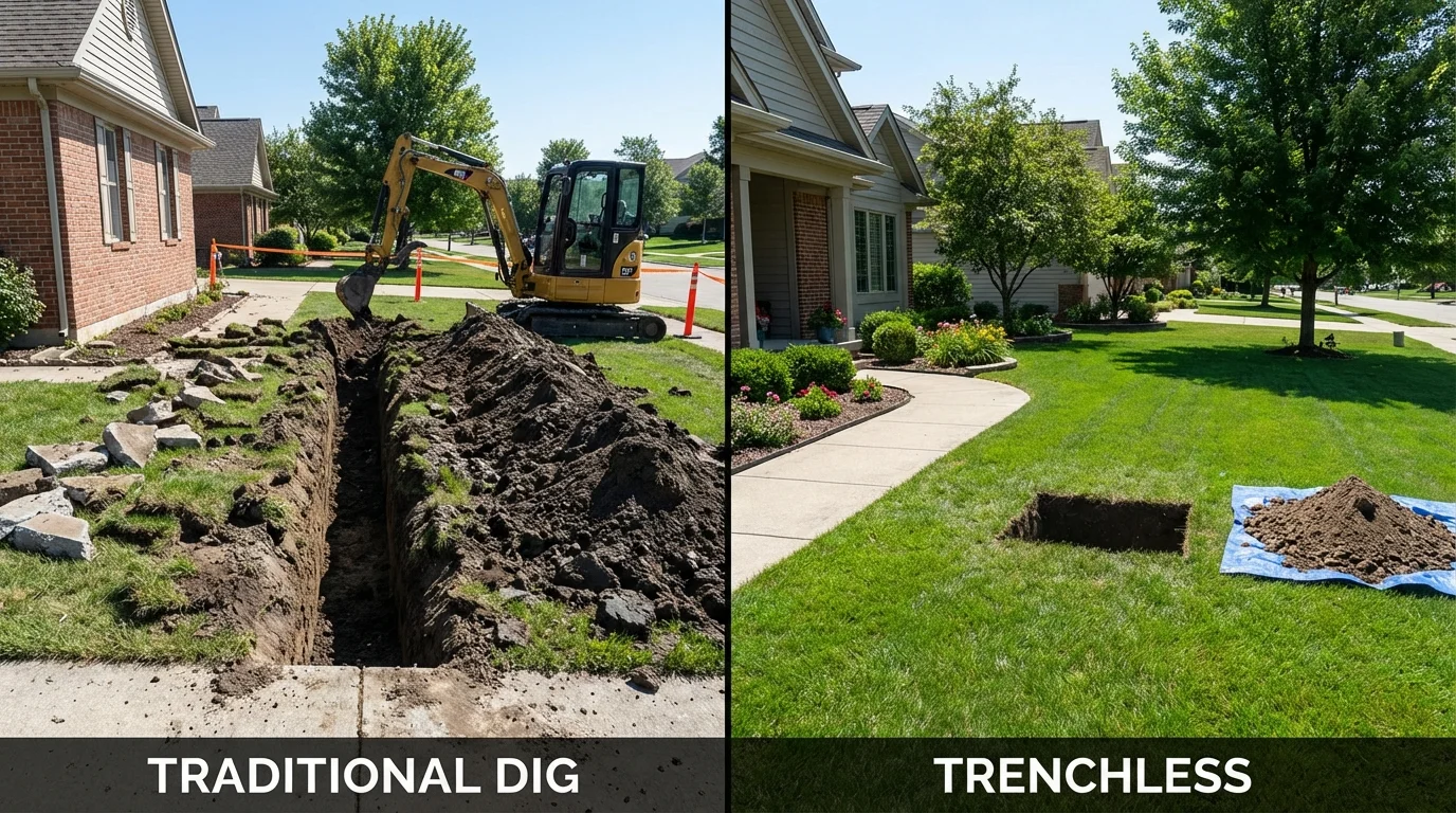 Trenchless sewer repair with minimal yard damage versus traditional excavation in Mill Hall, PA